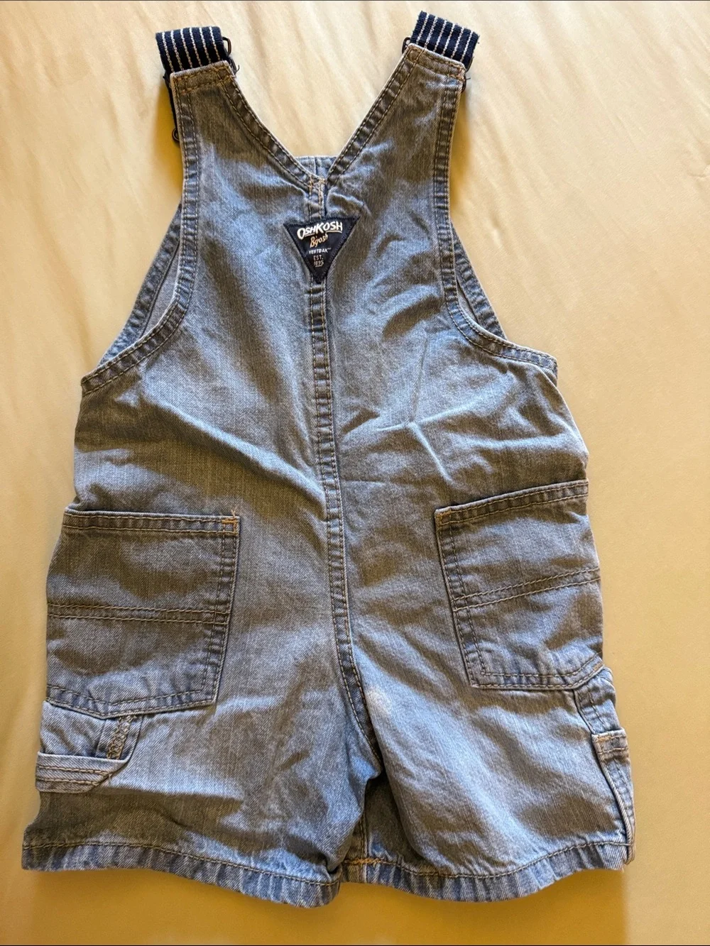 OshKosh B'gosh Light Blue Denim Shortalls with Striped Straps-2T